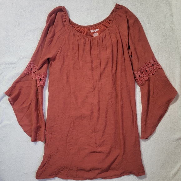 Wrangler Boho Flutter Sleeve Crochet Accent Dress Burnt Orange Rust Color Size M - Picture 5 of 12
